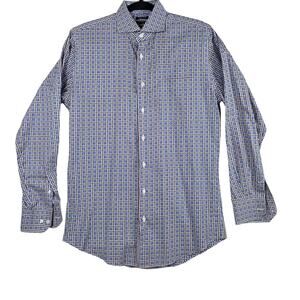 Neiman Marcus Trim Fit Dress Shirt Mens Large Blue Plaid Check Cotton Preppy